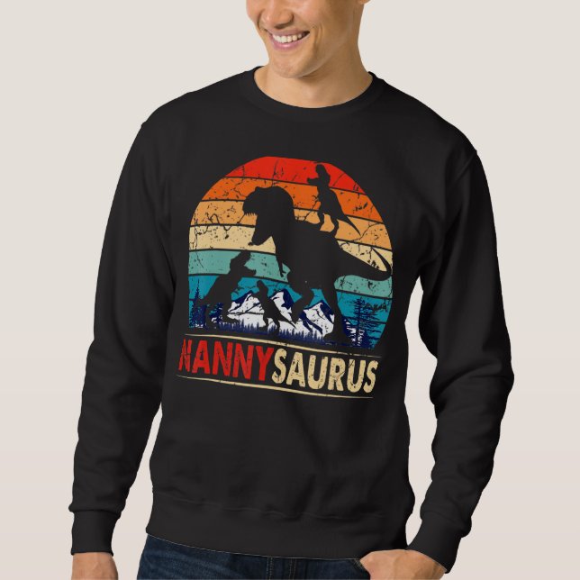 Moletom Nannysaurus T Rex Nanny Dinossaur 3 Crianças Engra (Frente)