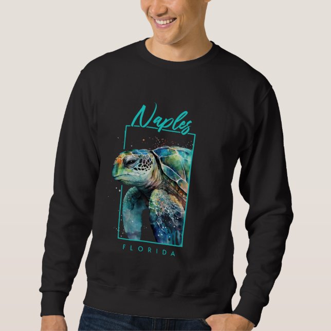 Moletom Naples Florida Watercolor Sea Turtle Portrait (Frente)