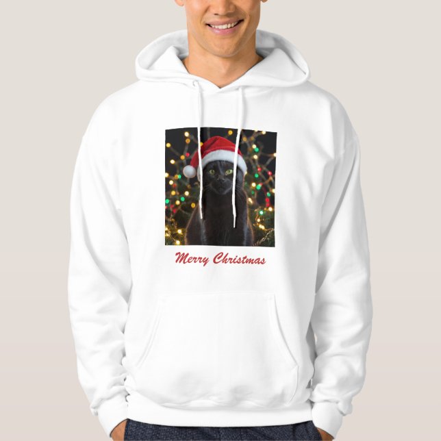 Moletom Natal Black Cat - Foto personalizada do Santa Hat (Frente)
