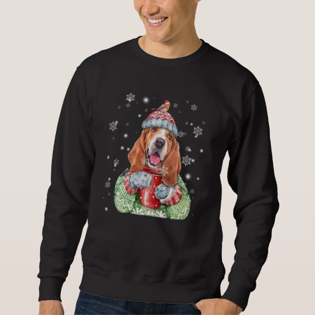 Moletom Natal de inverno com caça de basset (Frente)