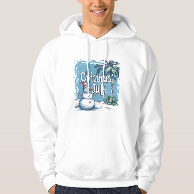 Moletom Natal em Julho com Design de Boneco de Neve e Palm (Frente)