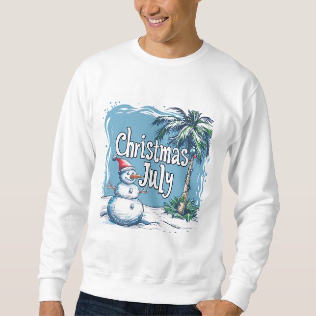 Moletom Natal em Julho Design de Boneco de Neve e Palmeira (Frente)