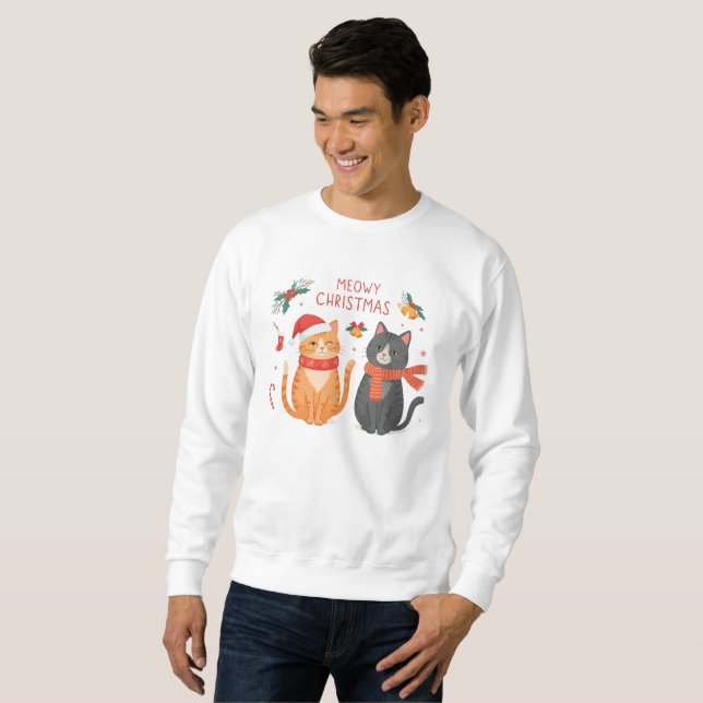 Moletom Natal Feliz Meowy – Design de Férias de Gatos Dive (Frente Completa)