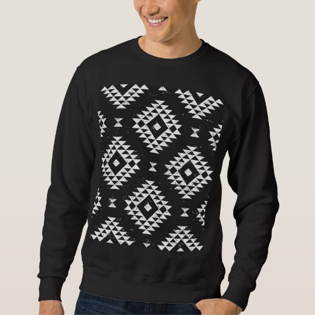 Moletom Navajo Geométrico: Tribal Branco Negro. (Frente)