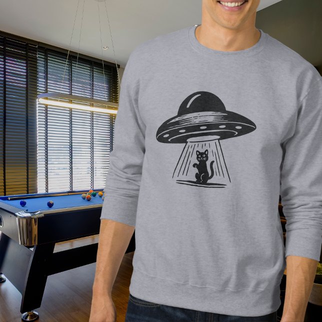 Moletom Nave Espacial OVNI Gato Preto Vintage Engraçado  (Criador carregado)