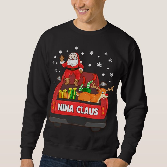 Moletom Nina Claus Red Truck Papais noeis Reindeer Elf Nat (Frente)