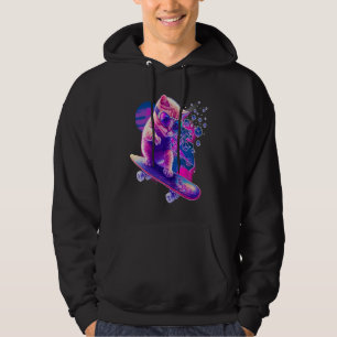 Moletom No espaço colorido, um gato giro anda de skate