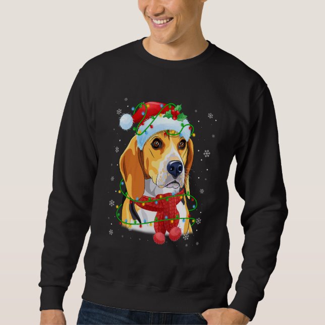 Moletom Noite de Natal Beagle Dog Santa Hat Scarf (Frente)