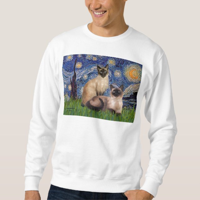 Moletom Noite Estrelada - Dois gatos siameses (Ponto Choc) (Frente)
