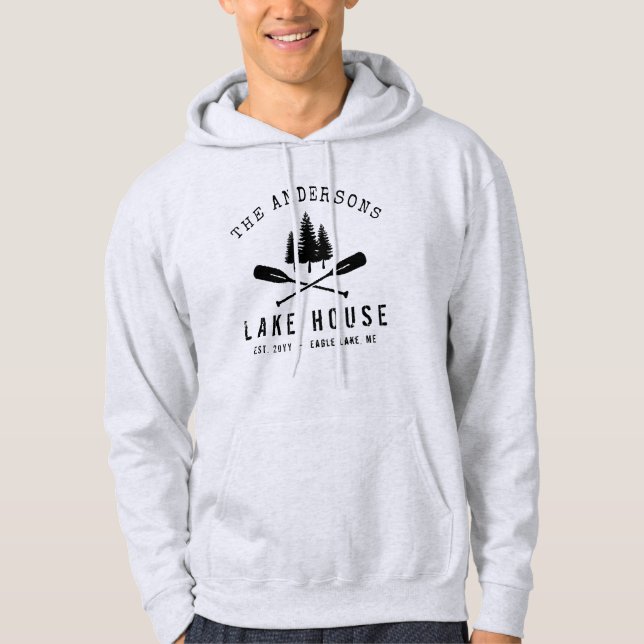 Moletom Nome da Família Rustic Lake House Boat Oars Trees (Frente)
