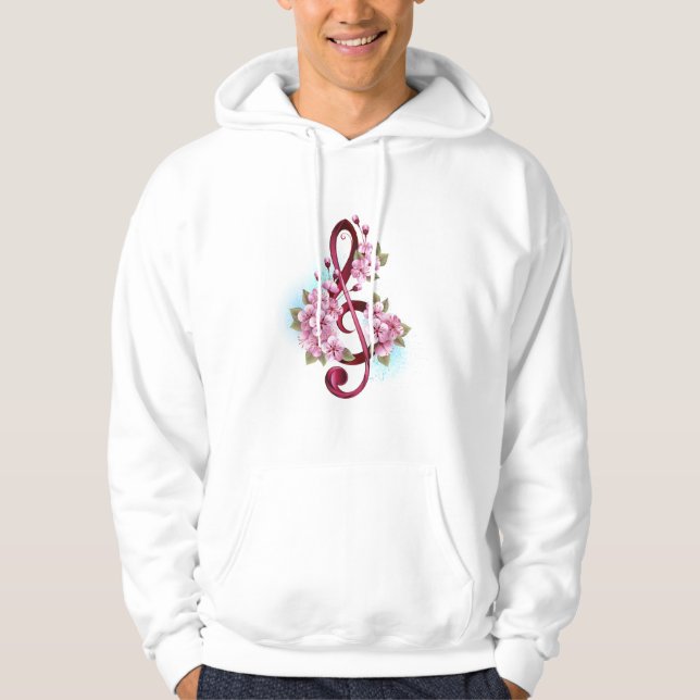 Moletom Notas de clave de trecho musical com flores de Sak (Frente)