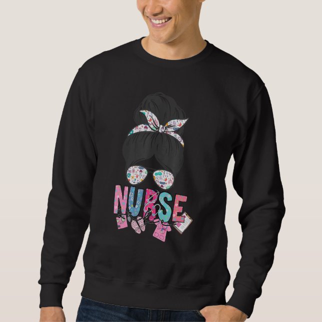 Moletom Nurse Life Healthcare Leopard Nurse Life Messy Bun (Frente)