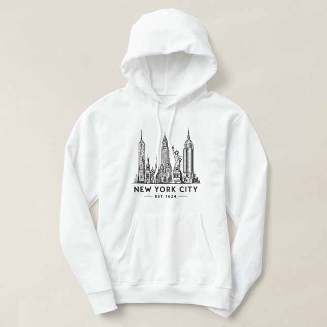 Moletom NYC Skyline Illustration with Statue of Liberty (Frente do Design)