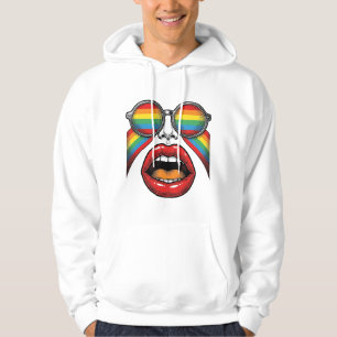 Moletom Óculos de Sol Arco-íris Retrô Lábios Rosto Design 