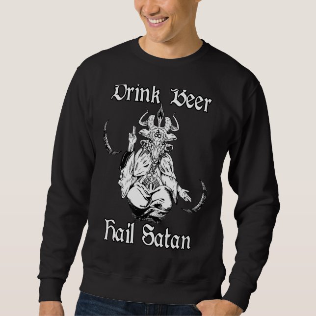 Moletom Oculto Gótico Satânico do Baphomet Beer Hail Satã (Frente)