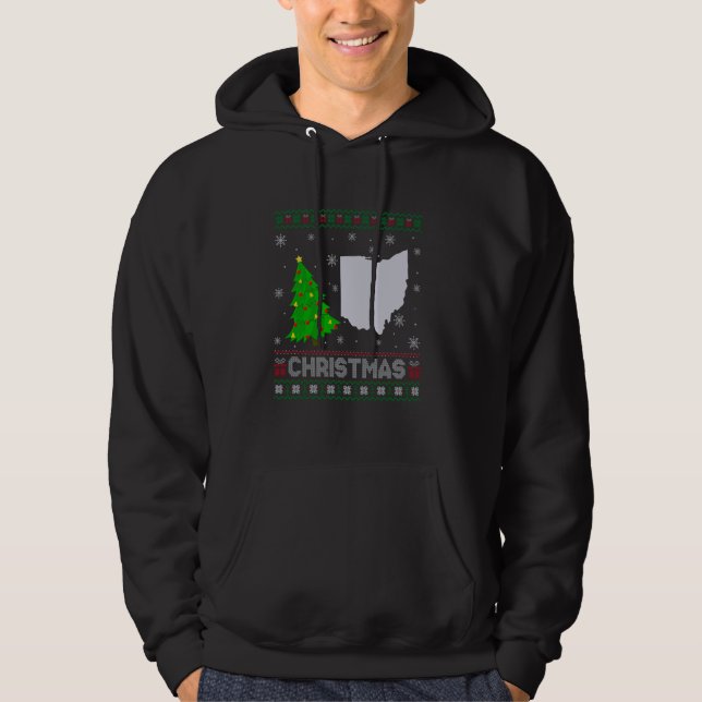 Moletom Ohio Map Xmas Tree Lighting Ugly Christmas Sweater (Frente)