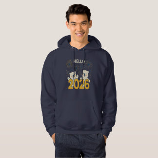 Moletom Olá 2026 Urso Polar Férias Presente Capuz Unisex