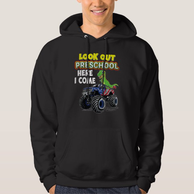 Moletom Olhe Pré-Escola Aqui Vou Eu Dinossauro Monstro Car (Frente)