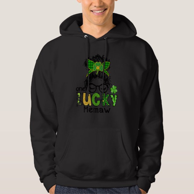 Moletom One Lucky Memaw Messy Bun Leopard St Patrick's Day (Frente)