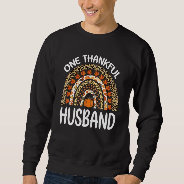 Moletom One Thankful Husband Thanksgiving Rainbow Leopard  (Frente)