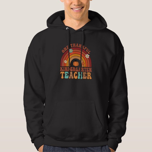 Moletom One Thankful Teacher Groovy Thanksgiving Rainnow T (Frente)
