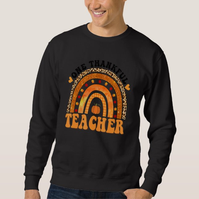 Moletom One Thankful Teacher Rainbow Leopard Groovy Teache (Frente)
