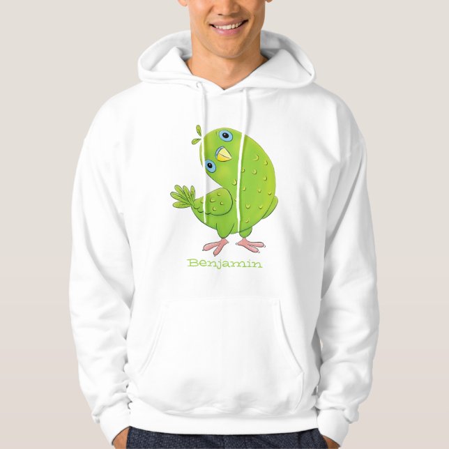 Moletom Óptica de desenho animado de periquito, verde e bo (Frente)