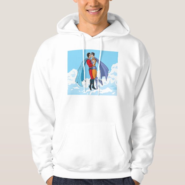 Moletom Os dois super-heróis de Slipperyjoe beijando perso (Frente)