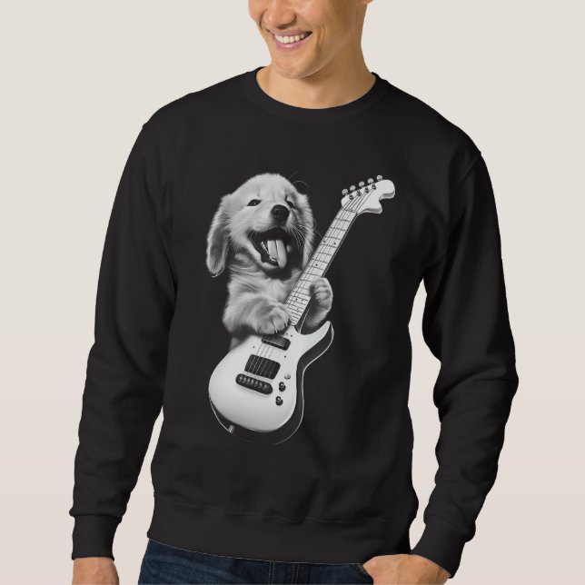 Moletom Ouro Retriever Puppy Tocando Violão - Engraçado (Frente)