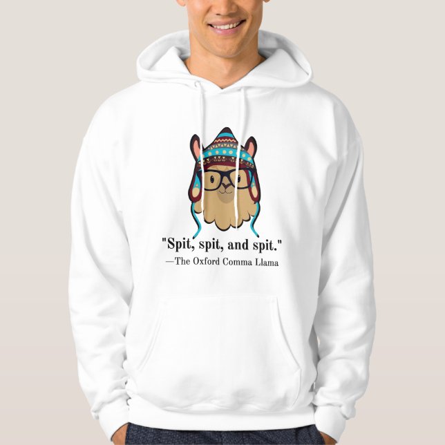 Moletom Oxford comma llama grammar nerd black text spit (Frente)