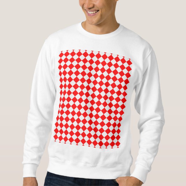 Moletom Padrão de Diamante Vermelho e Branco por Shirley T (Frente)
