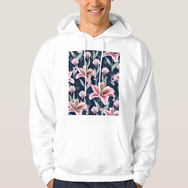 Moletom Padrão Sem Costura De Flor Rosa. (Frente)
