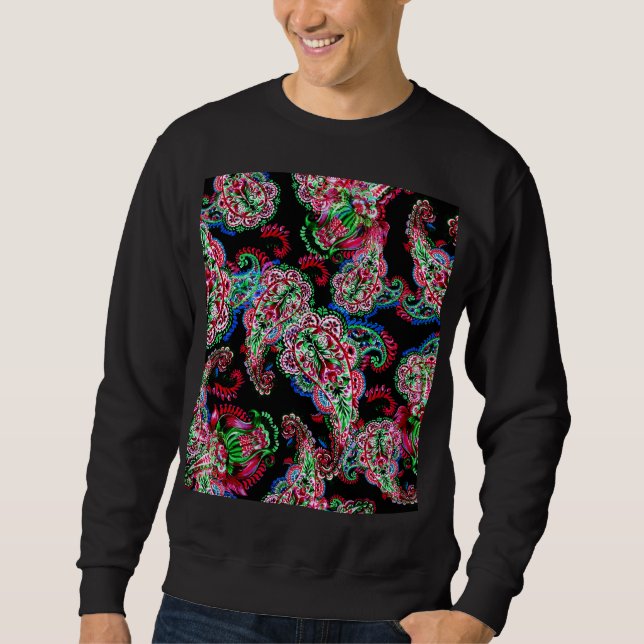Moletom Paisley Floral, Fundo Étnico. (Frente)