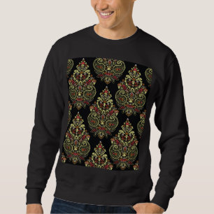 Moletom paisley indiano, fundo negro geométrico