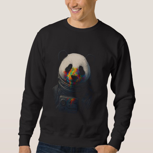 Moletom Panda Astronauta com Salpico de Tinta Neon  (Frente)