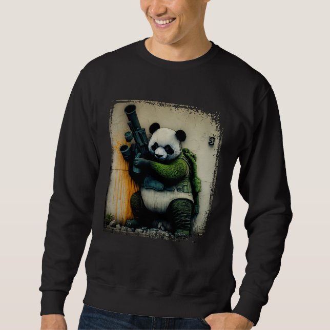 Moletom Panda Warrior Holding Rocket Launcher Distressed W (Frente)