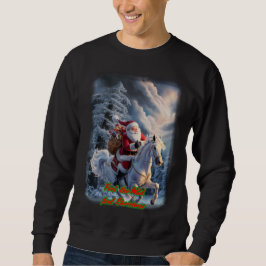 Moletom Papai Noel está montando um Cavalo em um Preto 