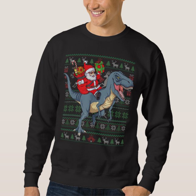 Moletom Papai Noel No T Rex Ugly Christmas Sweater Engraça (Frente)