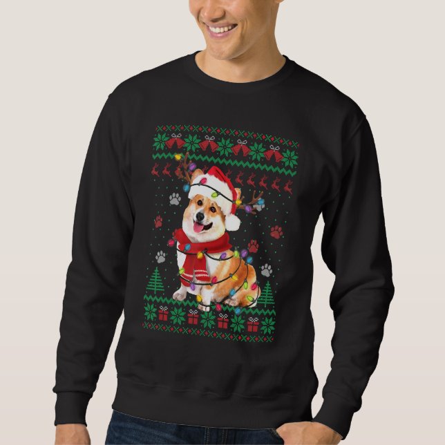 Moletom Papais noeis de Luzes de Natal Corgi Cachorro Feio (Frente)
