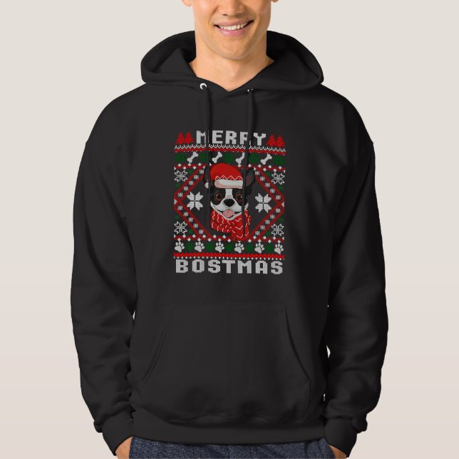 Moletom Papais noeis de Natal de Boston Terrier Uglyer (Frente)