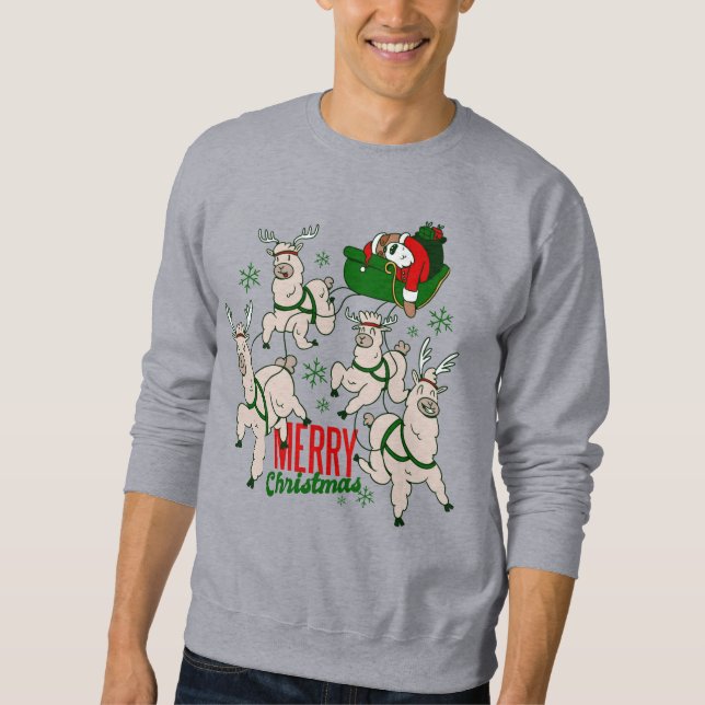 Moletom papais noeis de natal preguiça-lhamas (Frente)