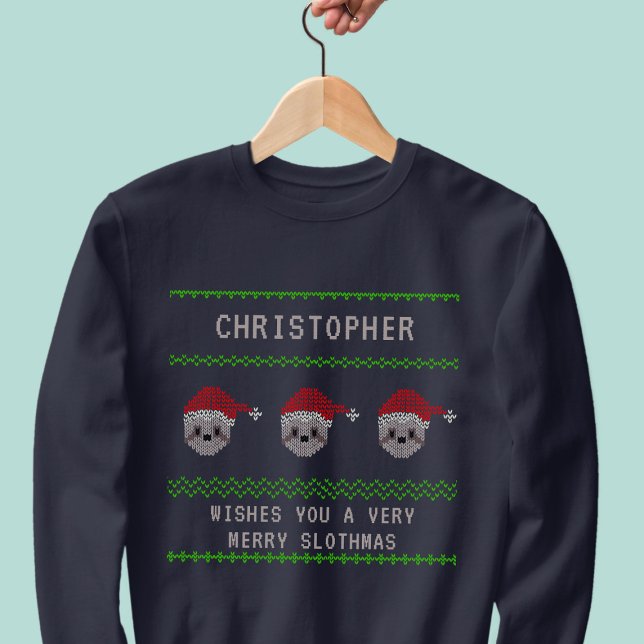 Moletom Papais noeis personalizados, doce de Natal feio (Add your name to this festive sweatshirt featuring three wise Santa Sloths)