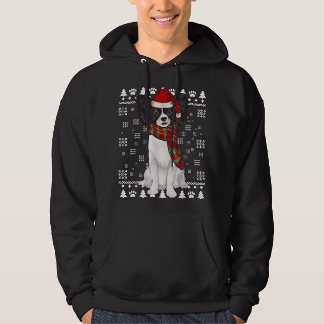 Moletom Papillon Dog Santa Hat Natal Feio Natal (Frente)