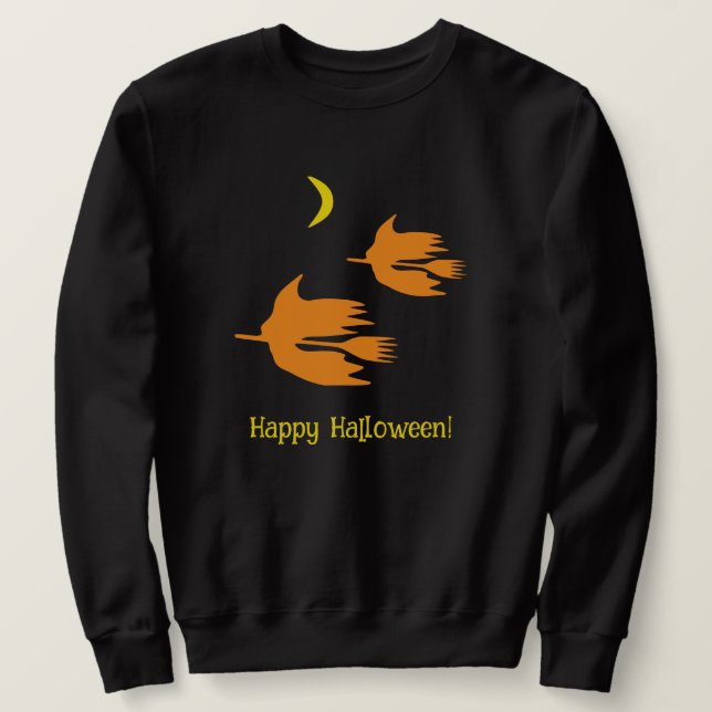 Moletom Passeio de vassoura à noite - Feliz Halloween! bru (Frente do Design)