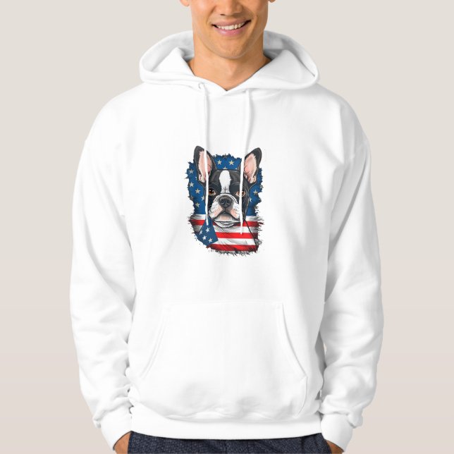 Moletom Patriótico Boston Terrier Dog Puppy American Flag  (Frente)