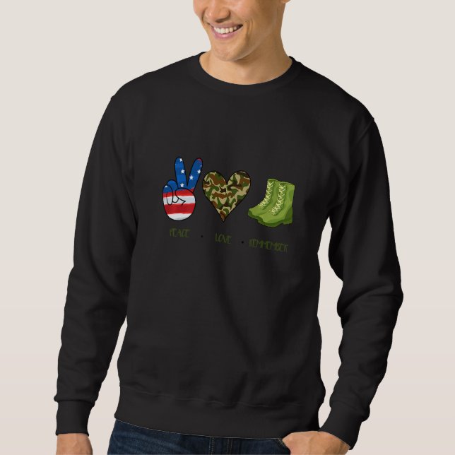 Moletom Paz Amor Lembrar Botas de Combate Bandeira dos EUA (Frente)