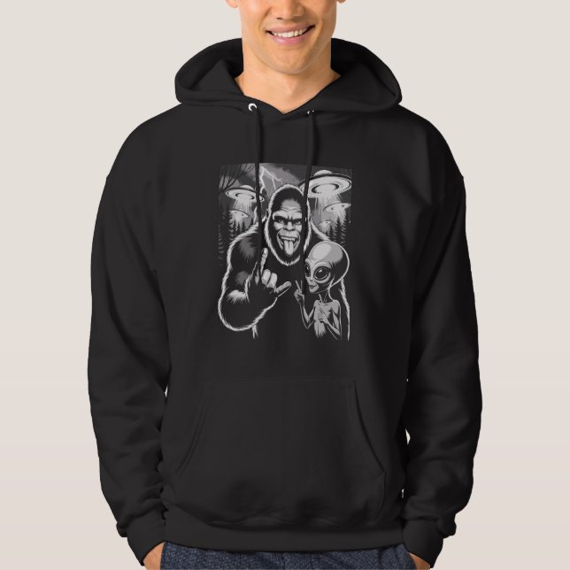 Moletom Pé Grande Engraçado & Sasquatch Alien Sinal de Mão (Frente)