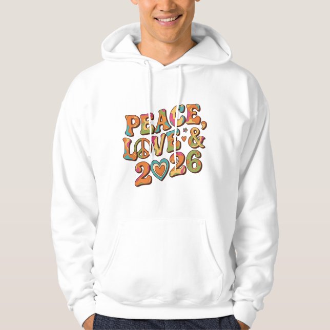 Moletom Peace Love 2026 Groovy Retro Hoodie (Frente)