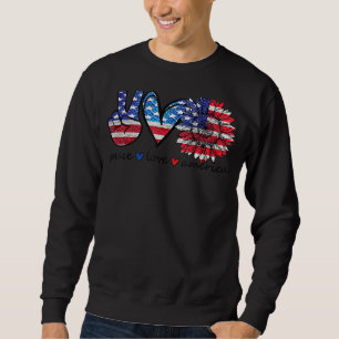 Moletom Peace Love America Flag Sunflower 4th Of Julio Mem