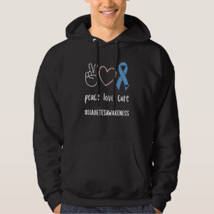 Moletom Peace Love Cure Diabeto Blue Ribbon T1d Diabetes